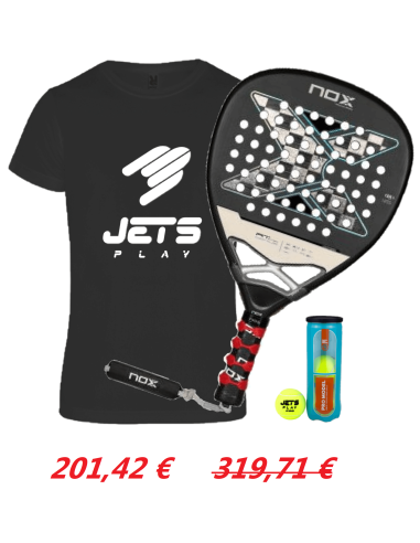 Pack Pala NOX AT Genius Attack 18K 2024 + Camiseta JetsPlay + Bote de bolas JetsPlay Pro